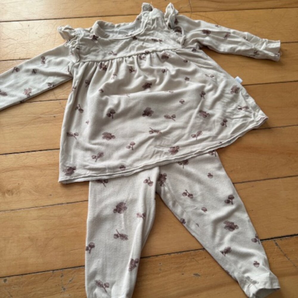 Elegant Baby Girls Acorn Print Ruffled Dress & Leggings Set - Size 0 - 3 Months